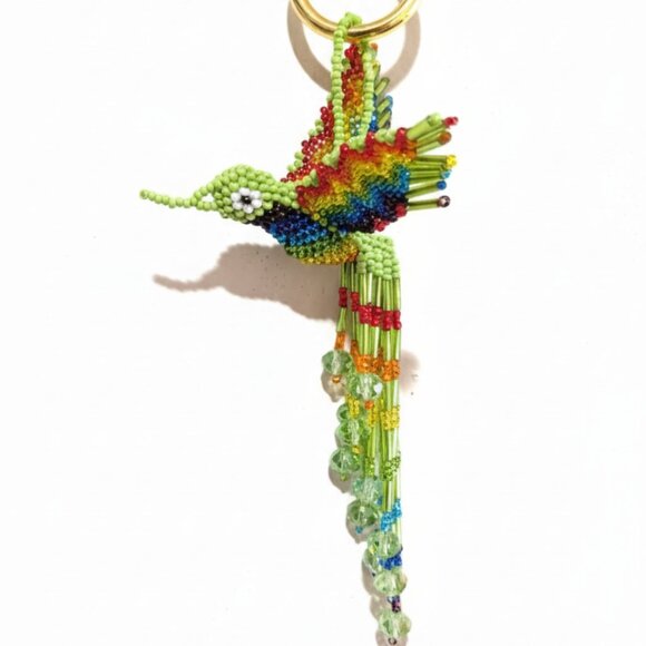 Beaded Hummingbird Purse Charm – Colorful Keychain Pendant Key Ring Gift Holiday - Picture 4 of 6